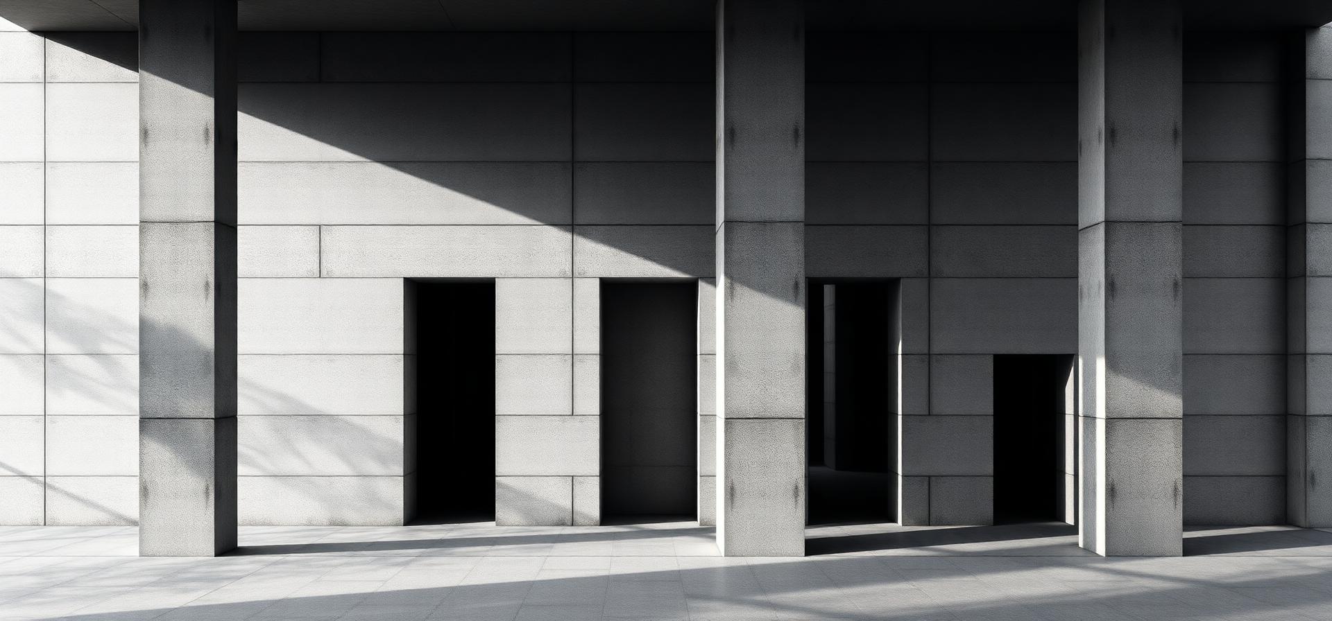 Concrete architectural facade with deep shadows